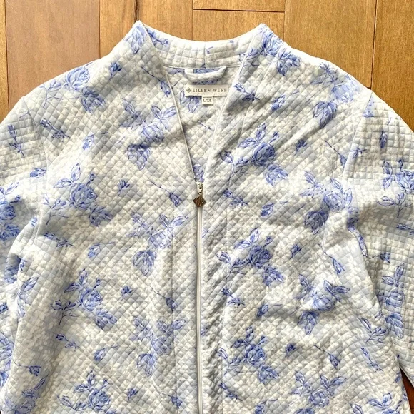 Eileen West Nwt Floral Diamond Quilted Long Sleeve Zip Front Waltz Robe L / XL